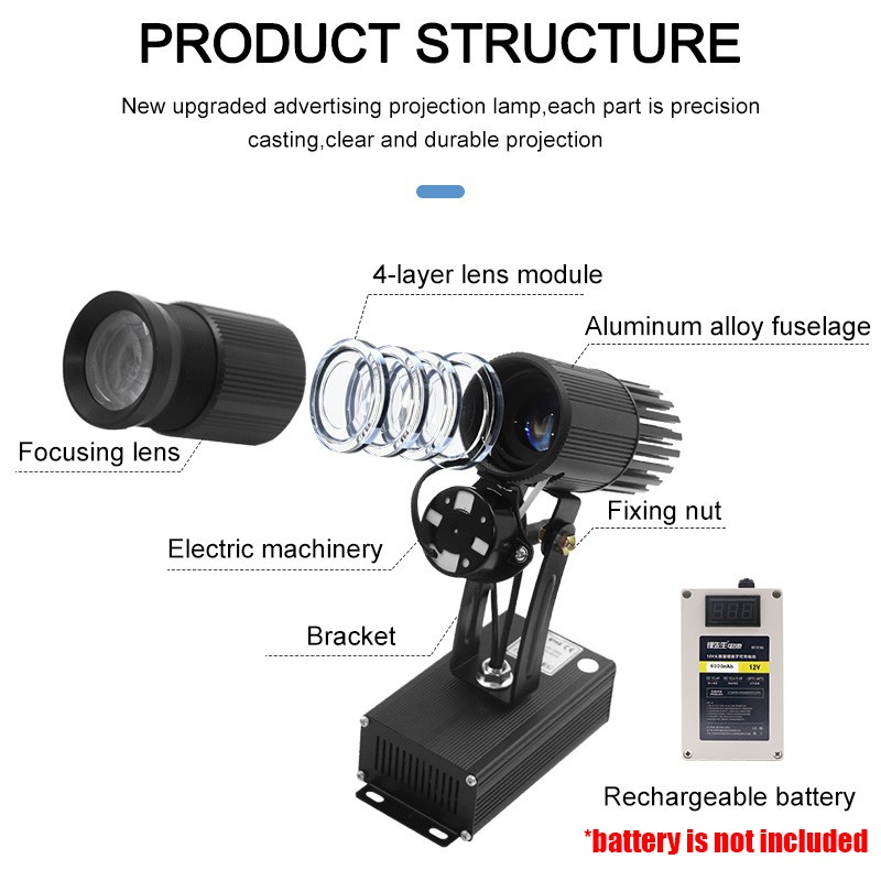 15W-50W Custom Battery Rechargeable Gobo Projector Indoor Store Logo Signs Lamp