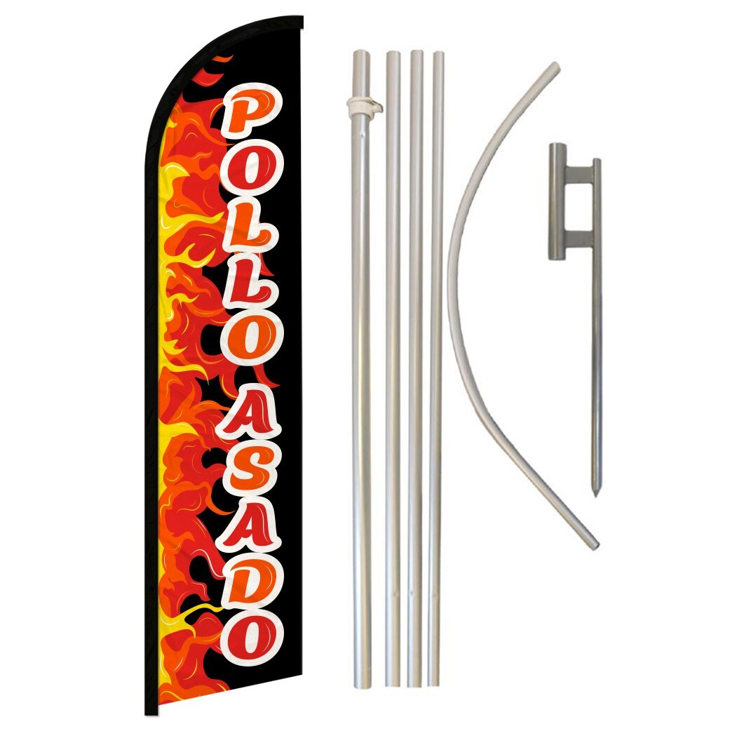 Pollo Asado Full Curve Windless Swooper Flag Pole Kit Concessions Food