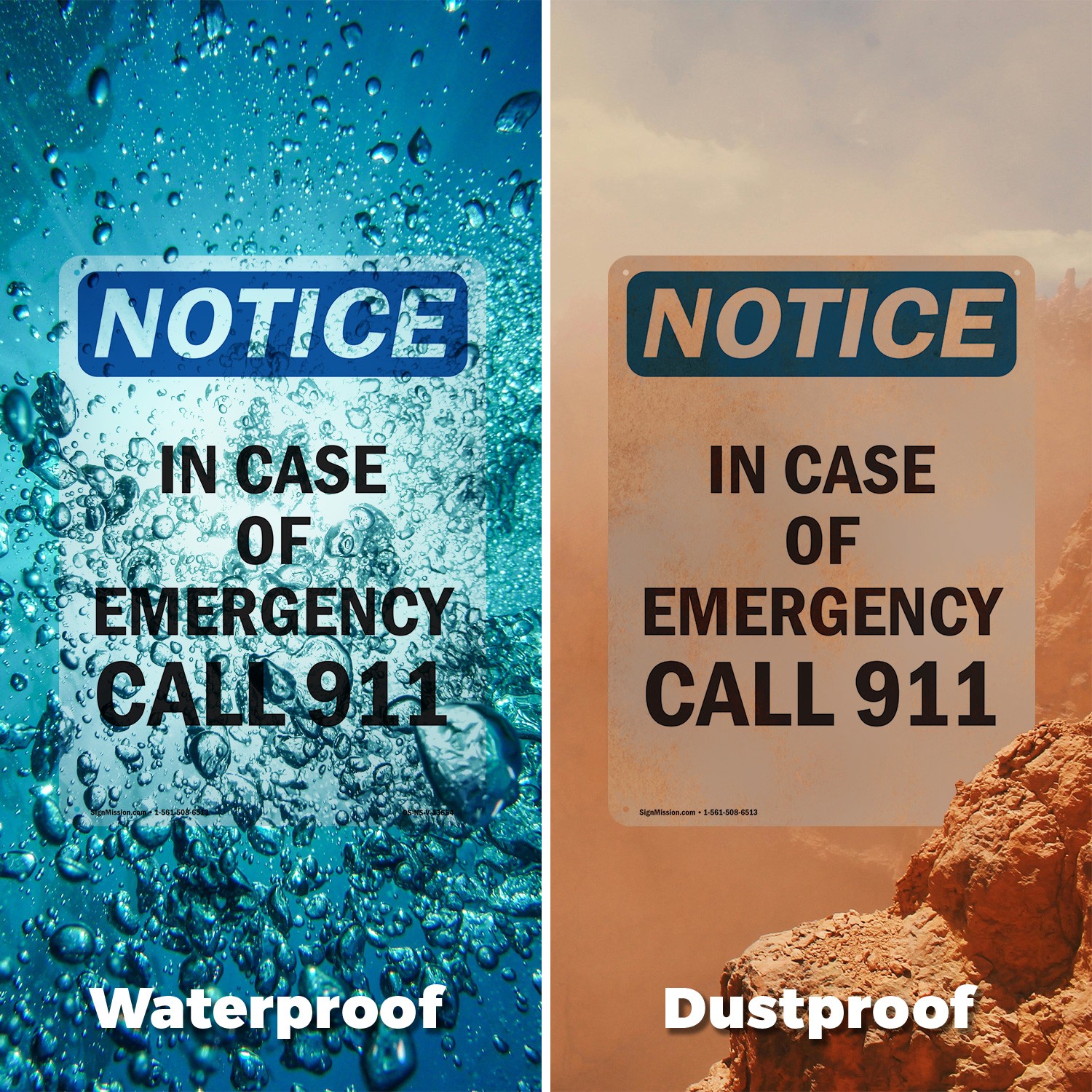 In Case Of Emergency Call 911 OSHA Notice Sign Metal Plastic, Decal 5 or 10 Pack