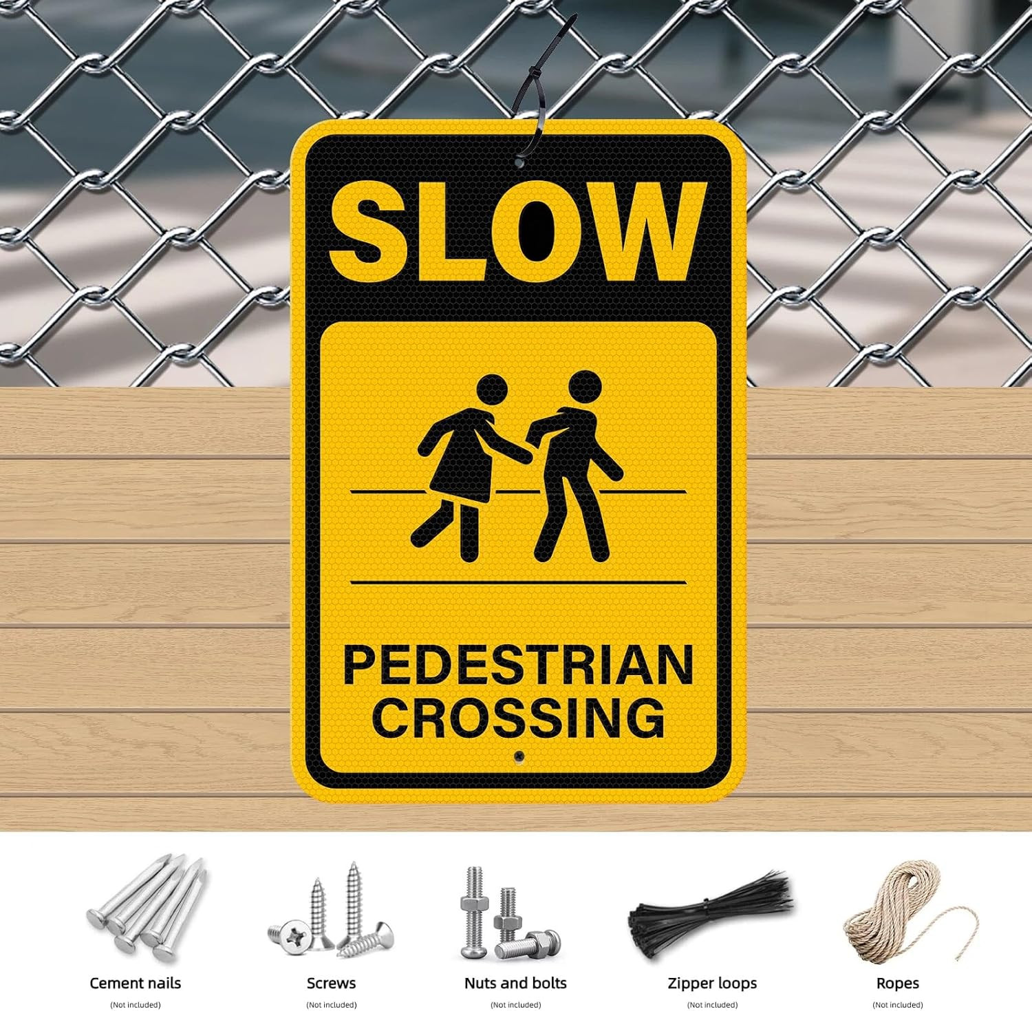 2 Pack Slow Pedestrian Crossing Sign 18 × 12 Inches High Reflective Waterproof A