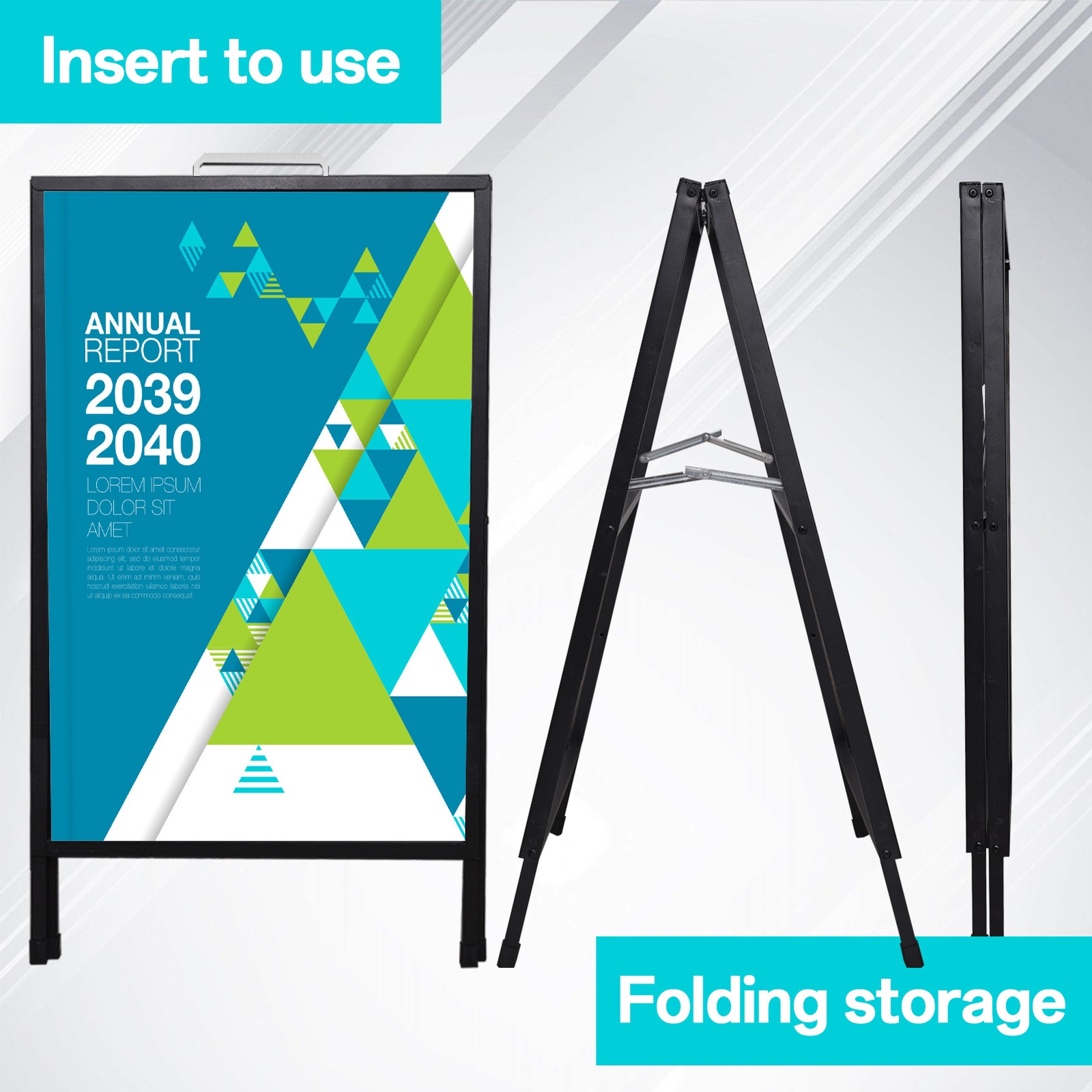 A-Frame Portable Folding Curb Sign Stand, 36 x 24 Slide in, Black (Pack of 1)