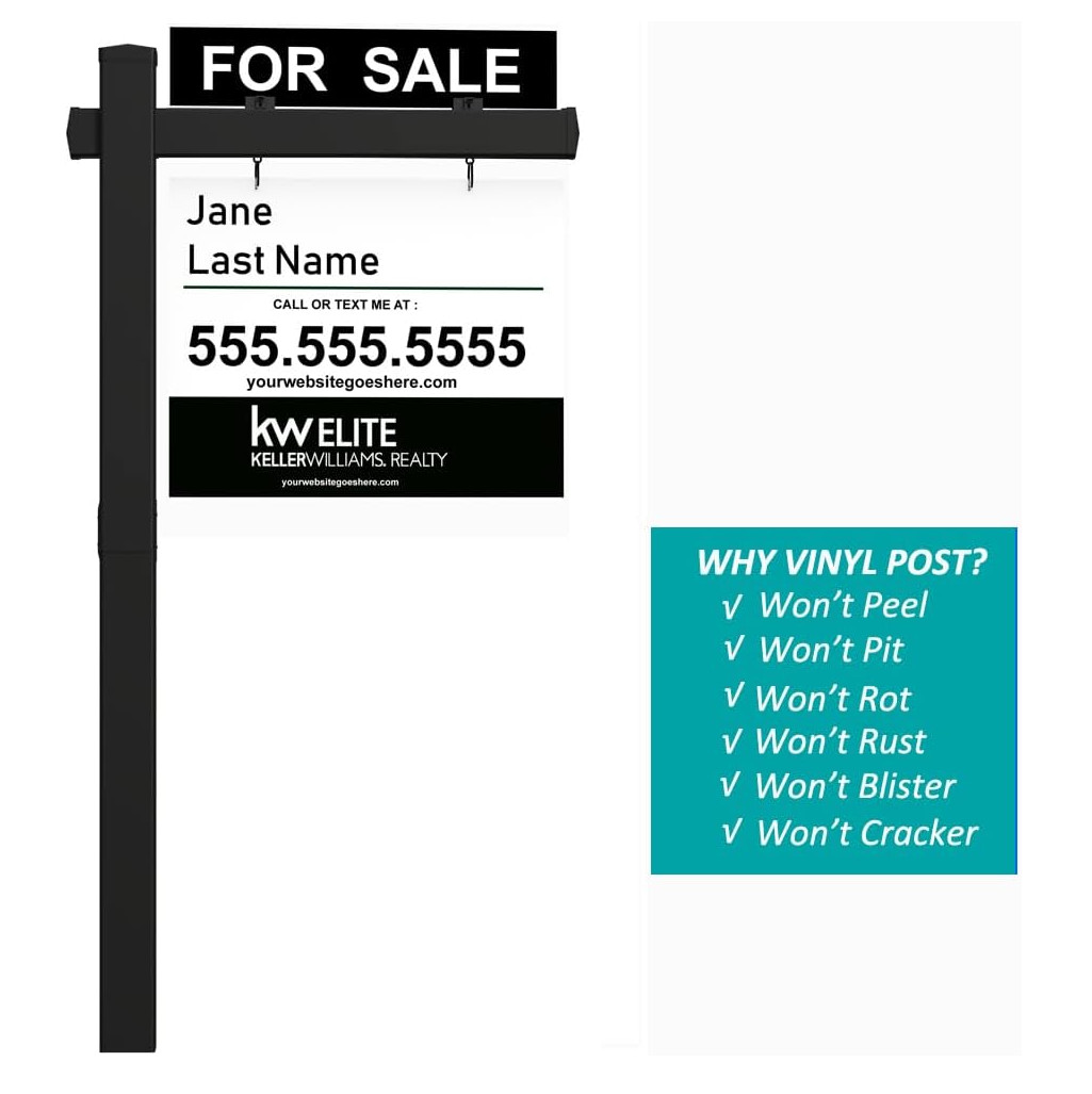 Black Real Estate Sign Post Vinyl PVC Flat Cap 6ft. (4″x 4″x 72″) Realtor Sign
