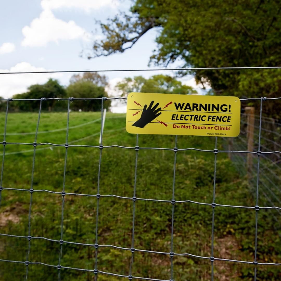 8-Pack Warning Electric Fence Safe Sign, 10″x 3.5″ Plastic Sign