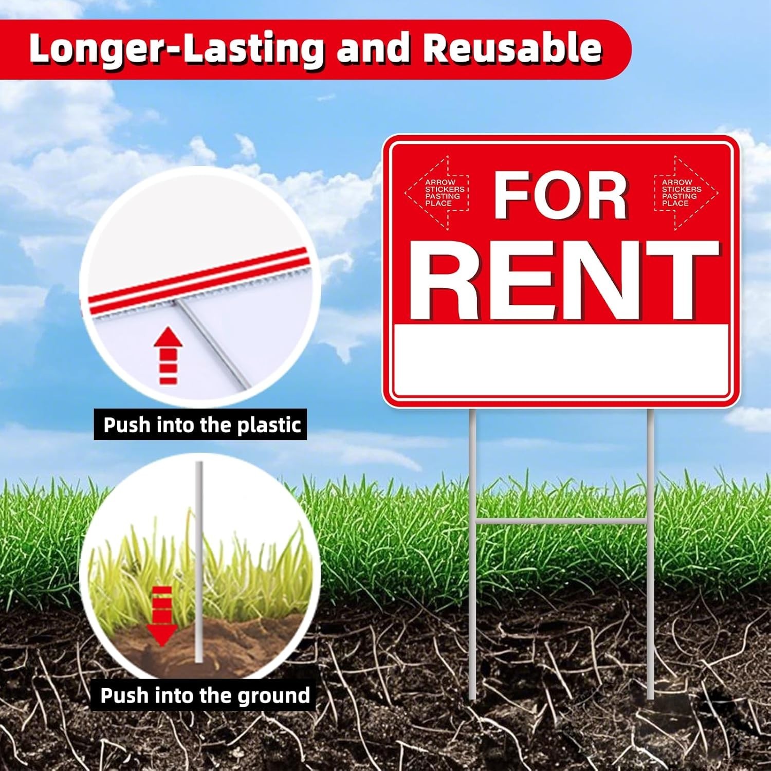 GXGGUS For Rent Signs with Stakes,1 PCS 17″ x 13″ Double-Sided Signs, H-Metal