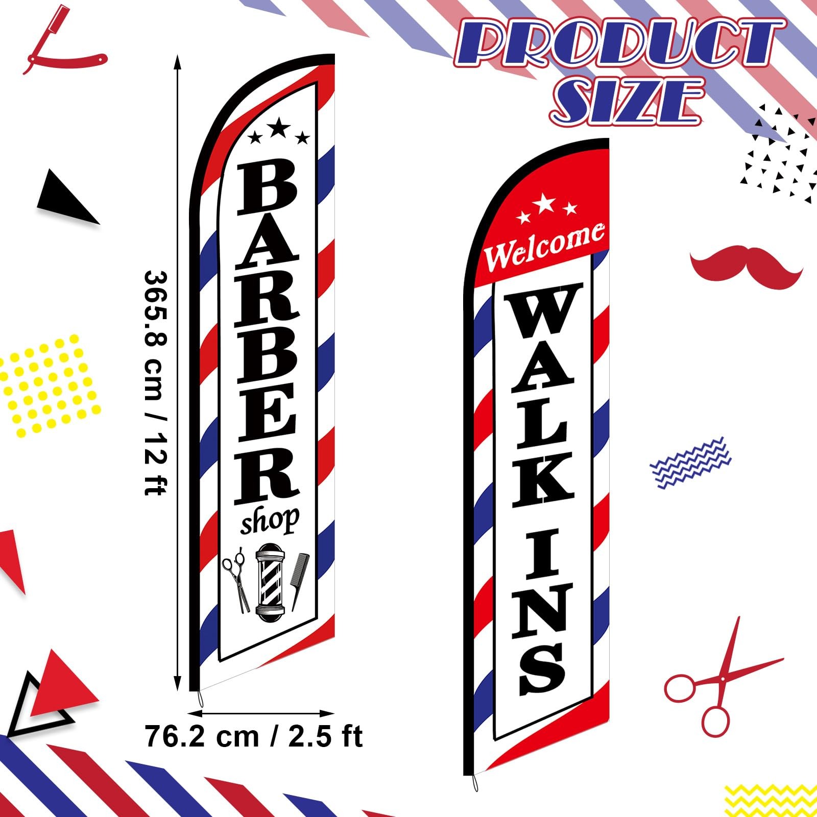 SmoothNovelty 2 Pcs Barber Flag for Outside 12 x 2.5 ft, as picture shown