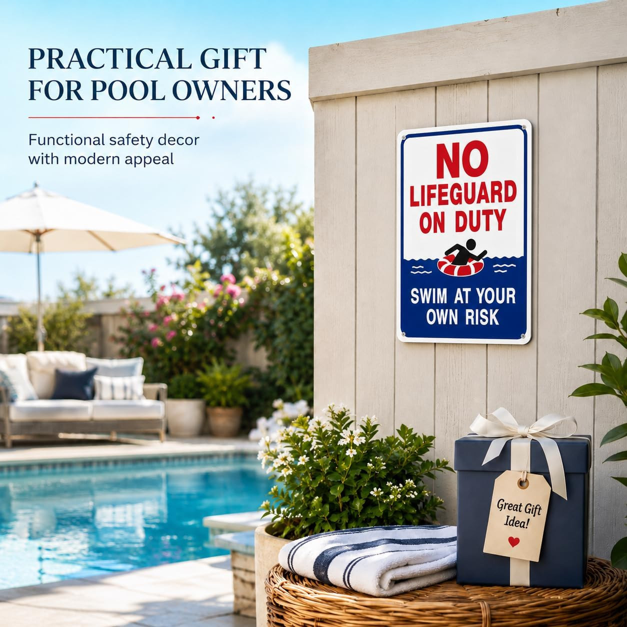 8X12 Aluminum “No Lifeguard on Duty” Sign – Swim at Your Own Risk Safety Warning