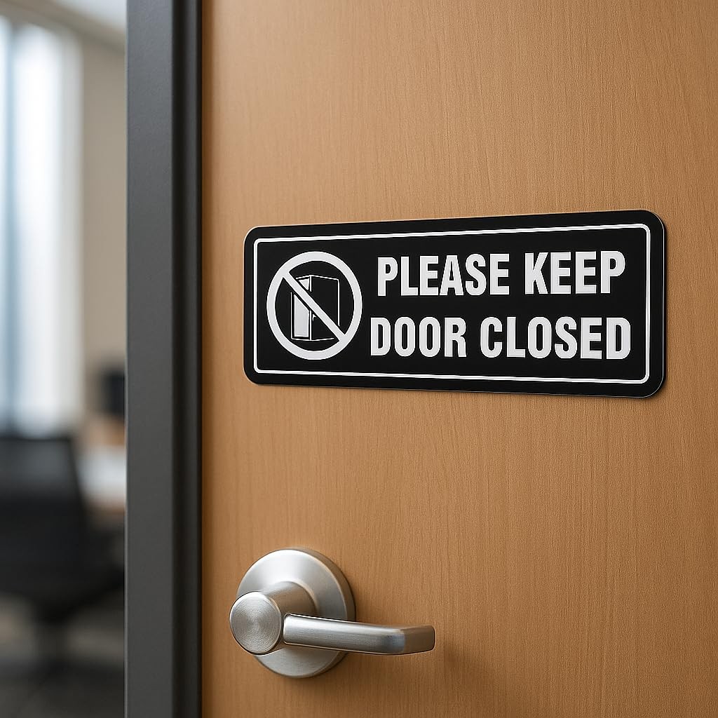 4 Pack- Please Keep Door Closed Signs Self-Adhesive, 8x3inch, Black（Acrylic）