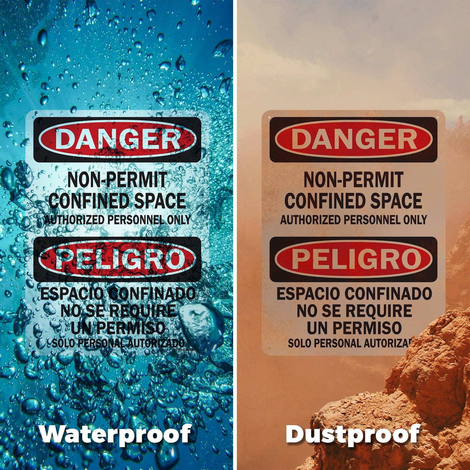 Confined Space None Permit Bilingual OSHA Danger Sign Or Decal – 5 or 10 Pack