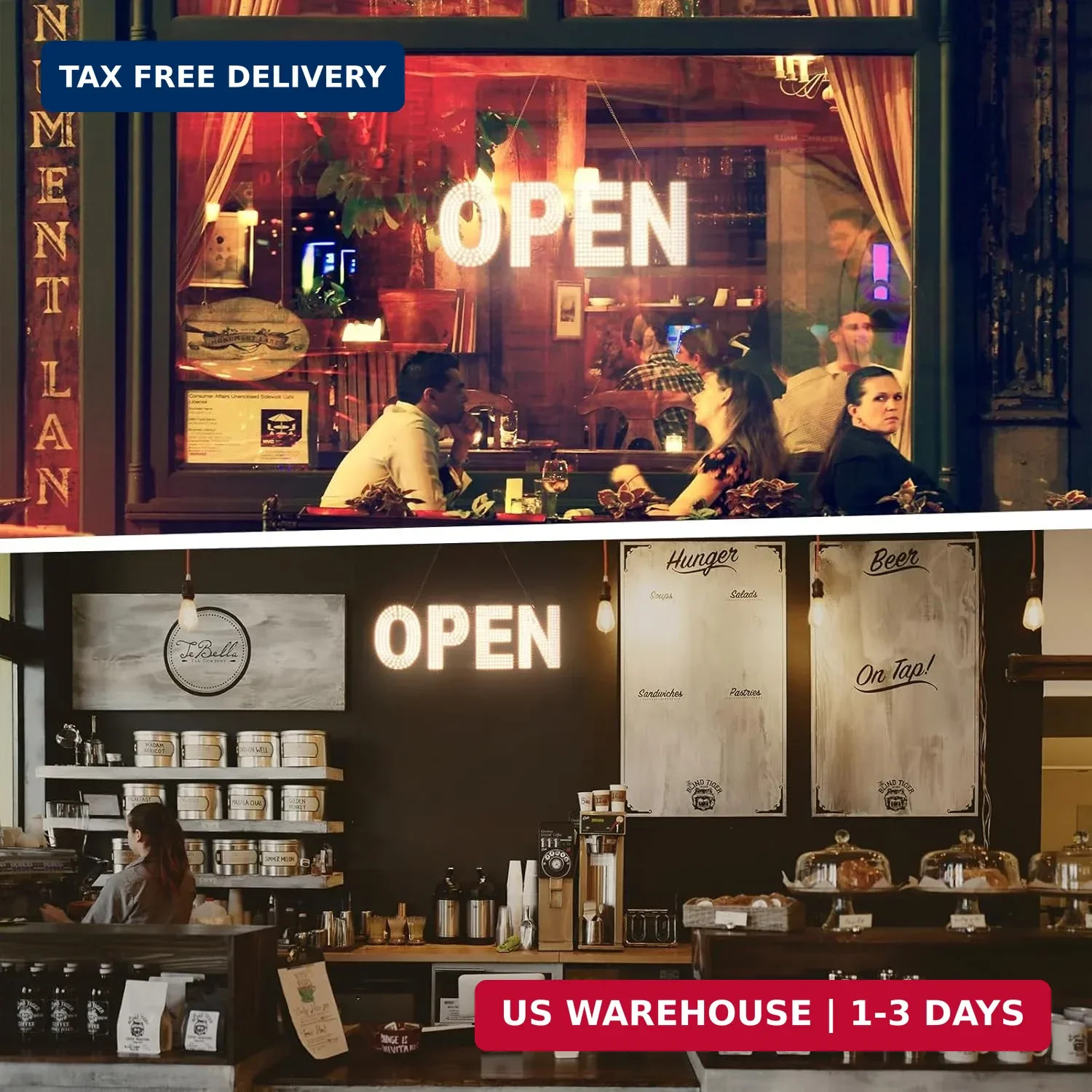 LED Open Sign for Business, 30″x10″ Dimmable Brightness Large Electric Light Up