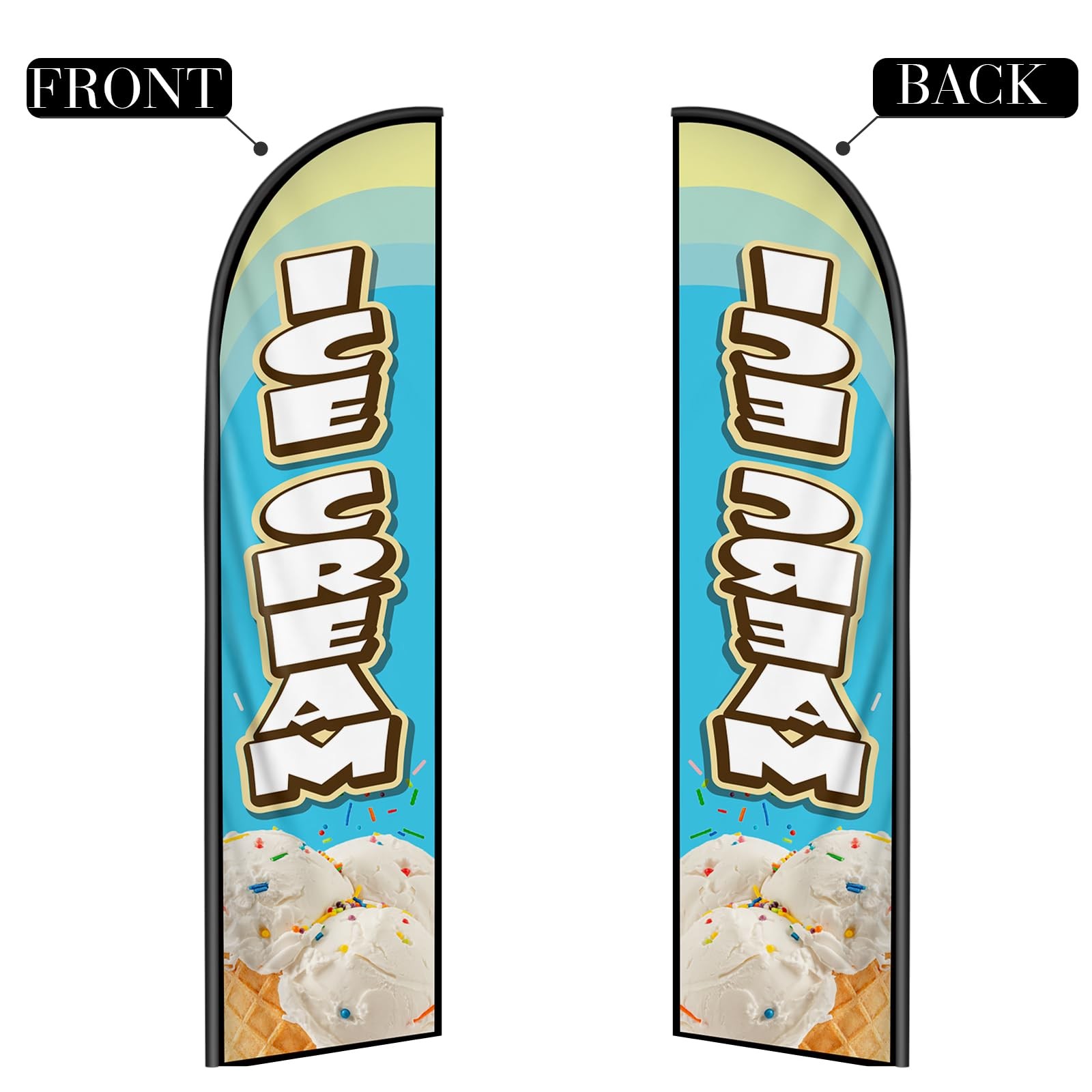 Quiatuliia Ice Cream Feather Flag Banner – 11.5X2.5 Ft Advertising Swooper Flag