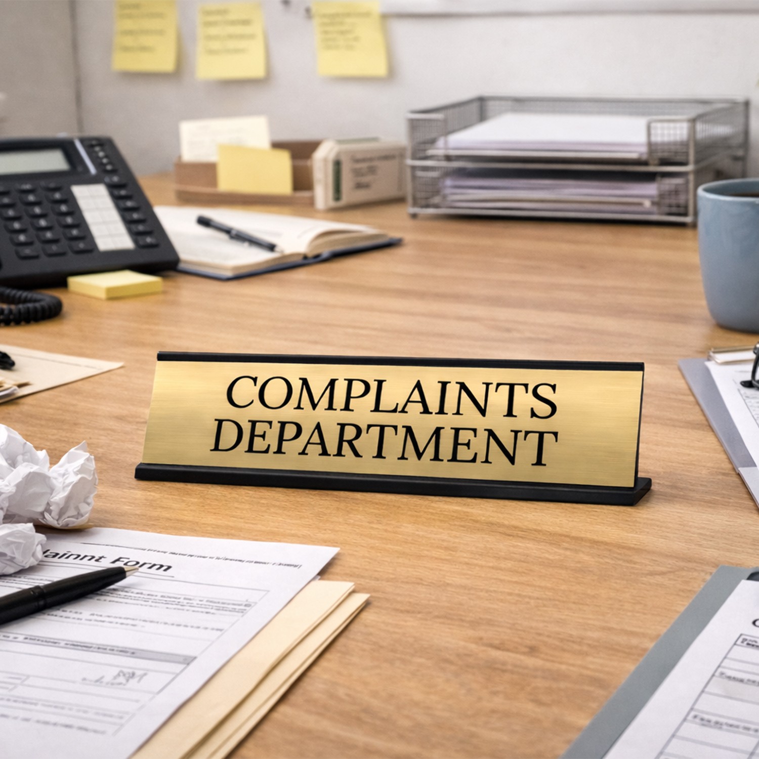 Complaints Department Office Decoration Gift Black Frame Desk Sign (2×8″)