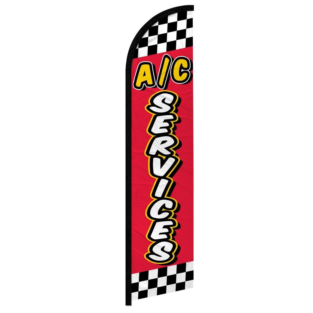 Red Checkered A/C Services Windless Advertising Banner Flag for Auto A/C Repair