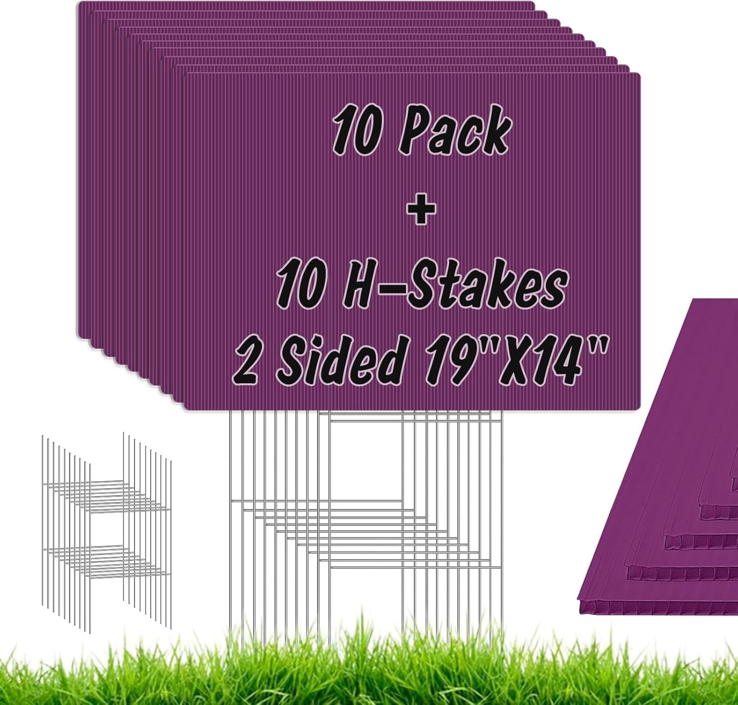 10-Pack Purple Yard Signs with Stakes, 19 x 14 Inches, Reusable Plastic