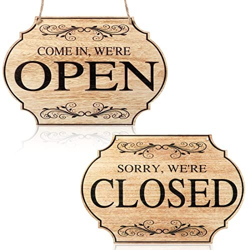 Double Sided Wooden Open Closed Business Sign with Rope for Shop Door Window