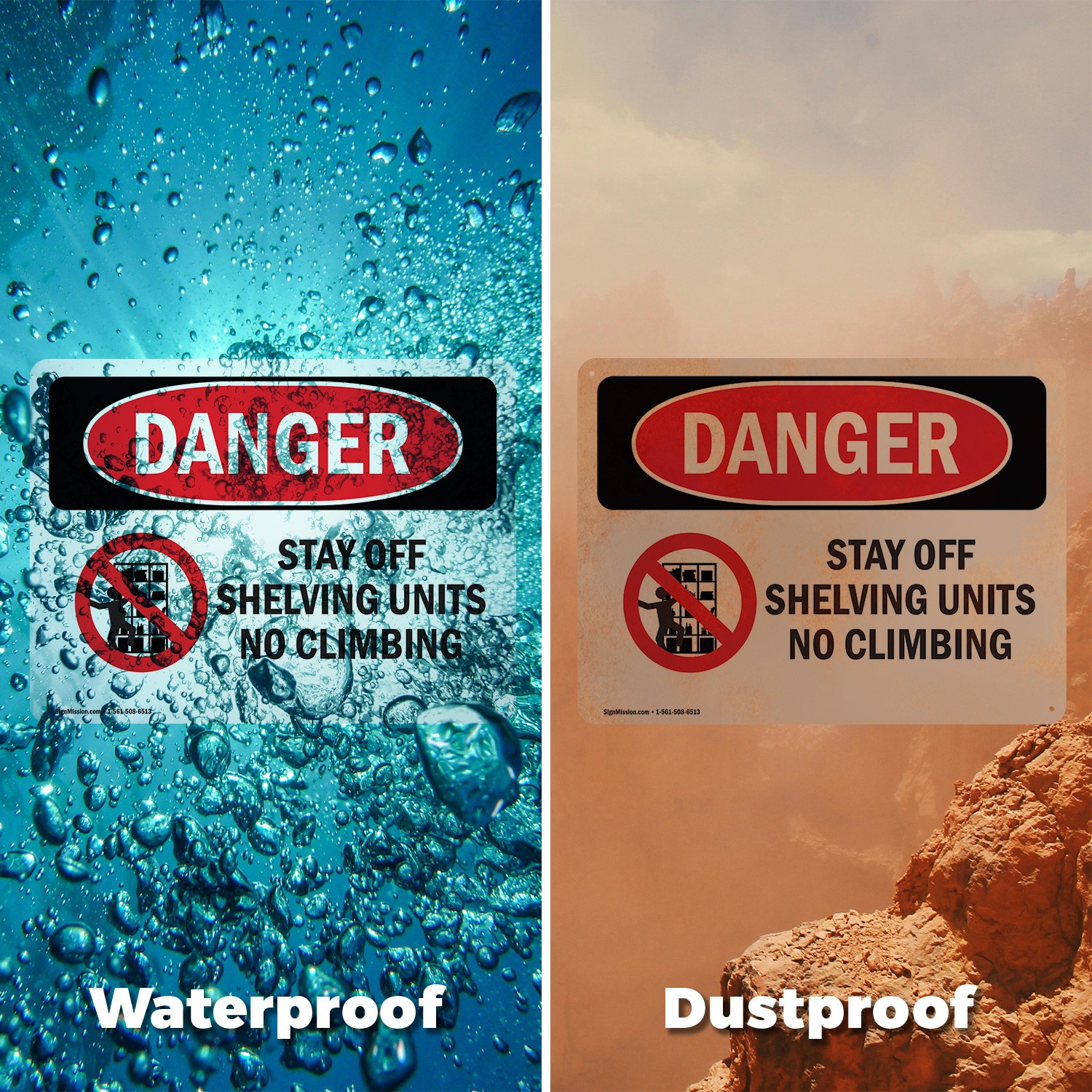 (2 Pack) Stay Off Shelving Units No Climbing OSHA Danger Sign Decal Metal