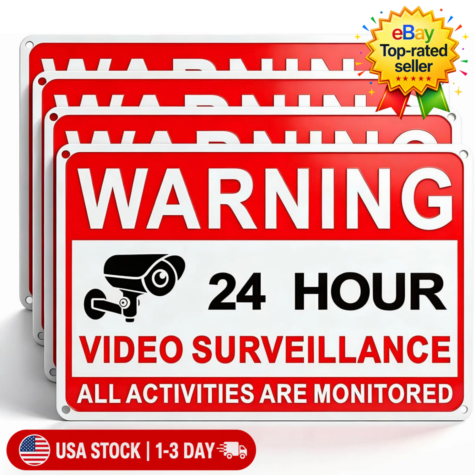 4 Pack Video Surveillance Signs, 8 x 12 Inch Aluminum Camera Signs, CCTV Secu…