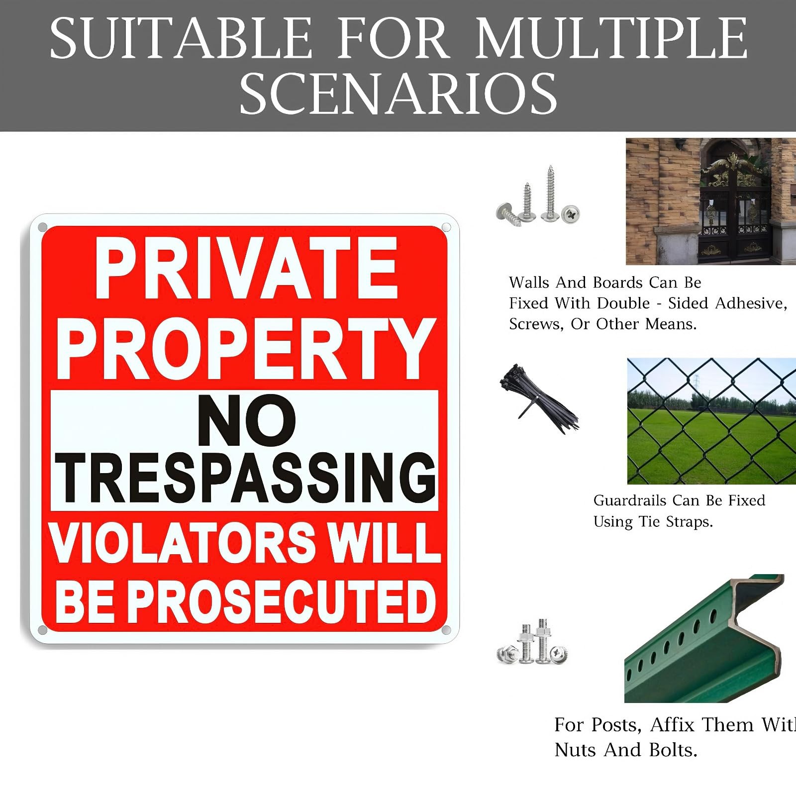 4 Pack No Trespassing Signs Private Property, 9.5 x 9.5 Inch Aluminum Sign