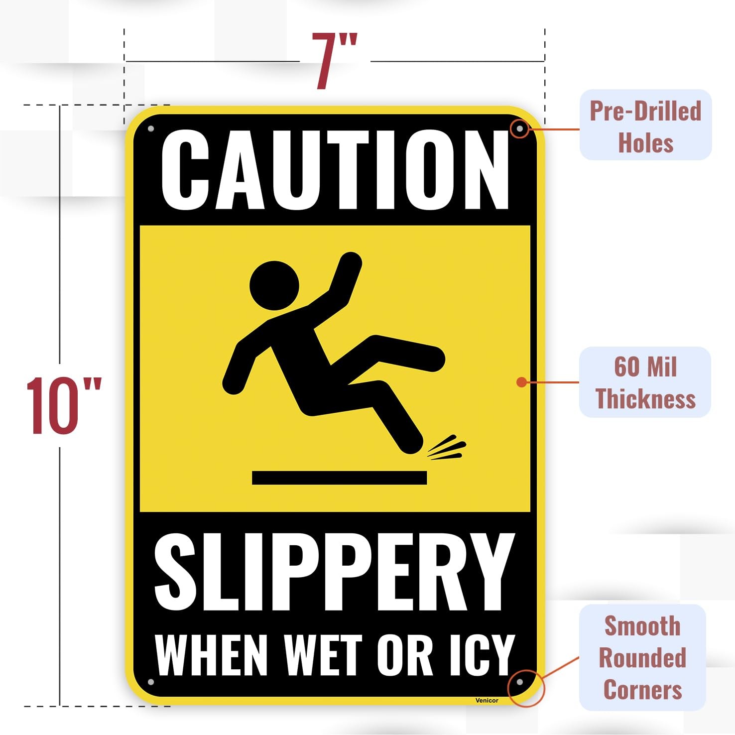 2PC Caution Slippery When Wet Or Icy Sign, 10 x 7 Inches – Aluminum