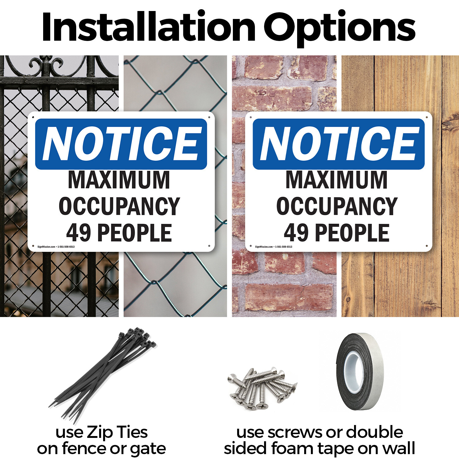 (2 Pack) Maximum Occupancy 49 People OSHA Notice Sign Decal Metal Plastic