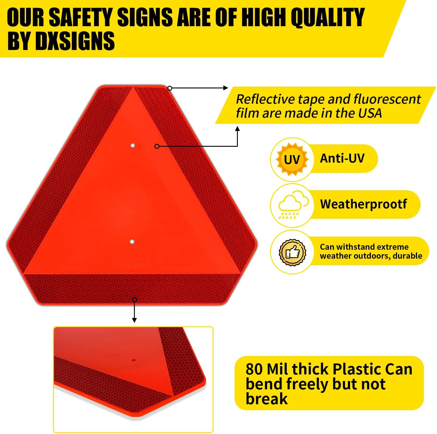 Slow Moving Vehicle Sign, Plastic DOT Slow Moving Vehicle Triangle Signs, SMV Si