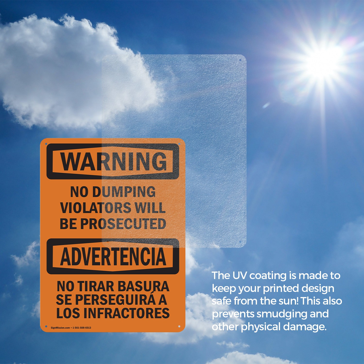 (2 Pack) No Dumping Violators Prosecuted Bilingual OSHA Warning Sign Decal Metal