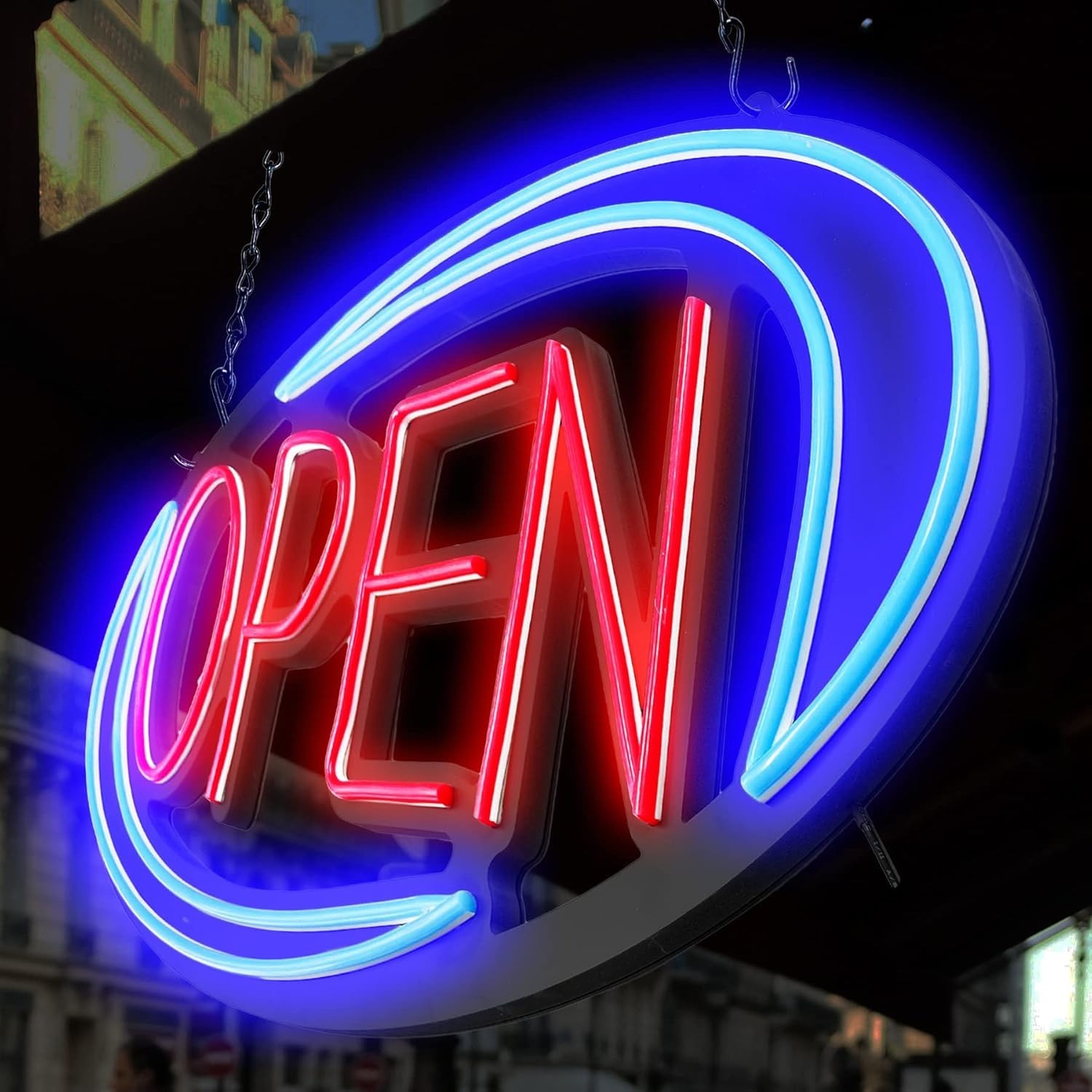 Vibrant Blue & Red 32×16 Open Neon Sign with Remote – Perfect for Storefronts