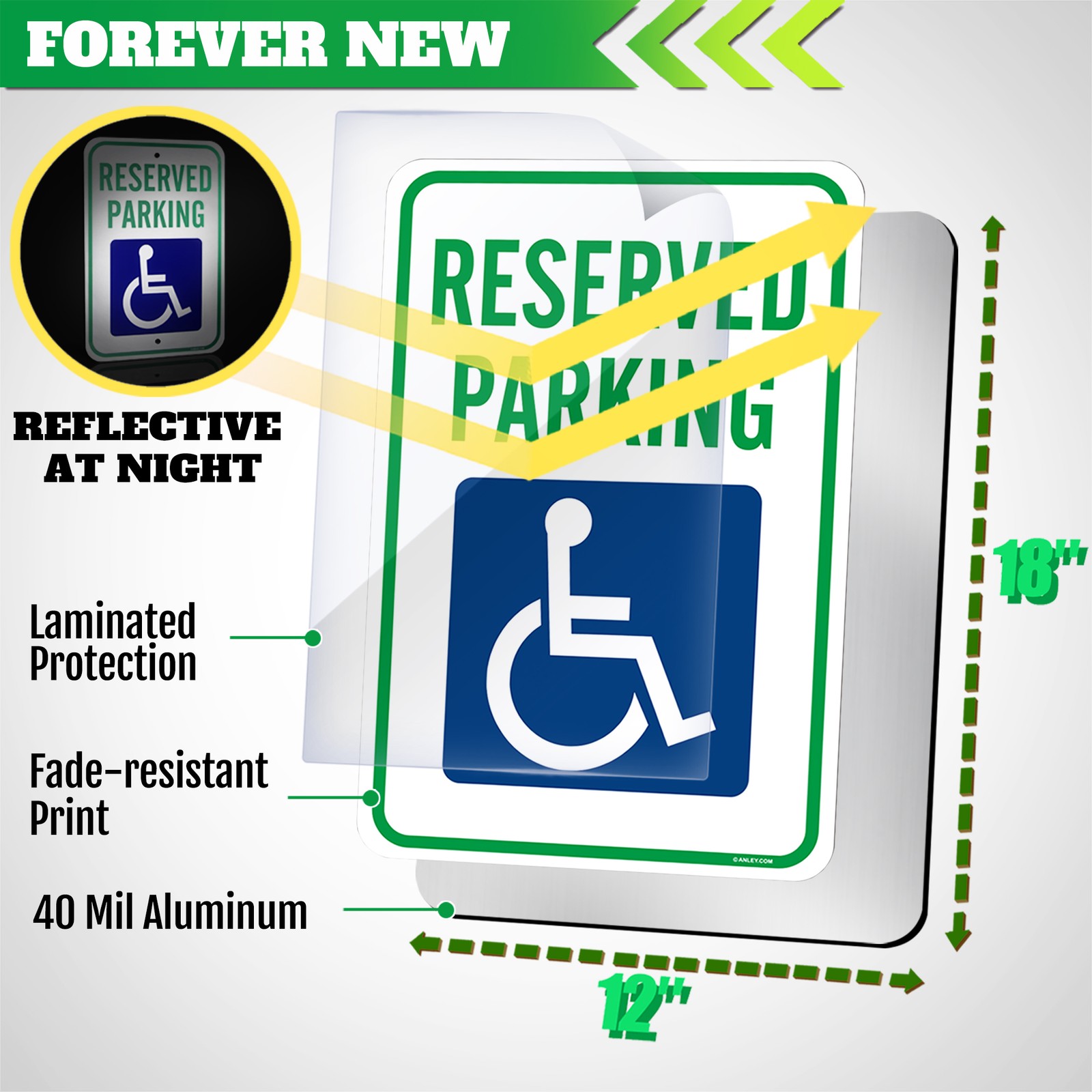 Anley Handicap Parking Sign 18 X 12 In – 40 Mil Thick Rust-Free Aluminum