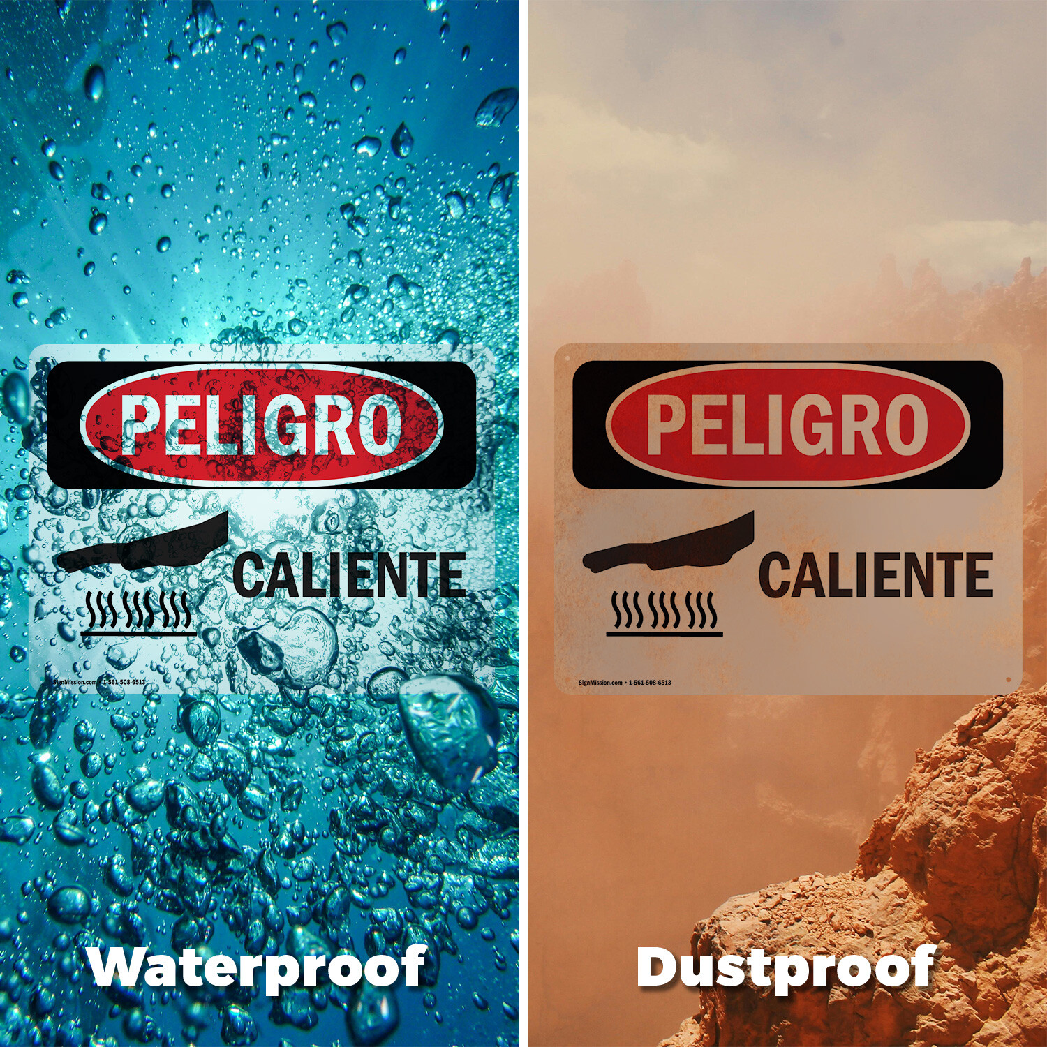 (2 Pack) Hot Spanish OSHA Danger Sign Decal Metal Plastic
