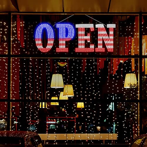 Open Signs for Business, 40″x14″ inch Extra Large USA Flag Open Sign LED Window
