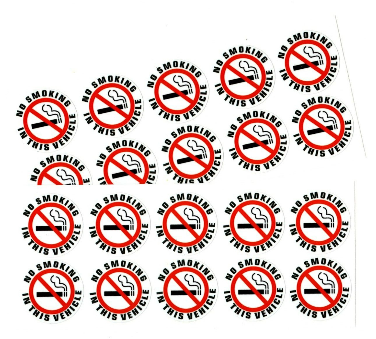 20 – NO SMOKING IN THIS VEHICLE sticker | white | 1.5″ dia | outdoor durable