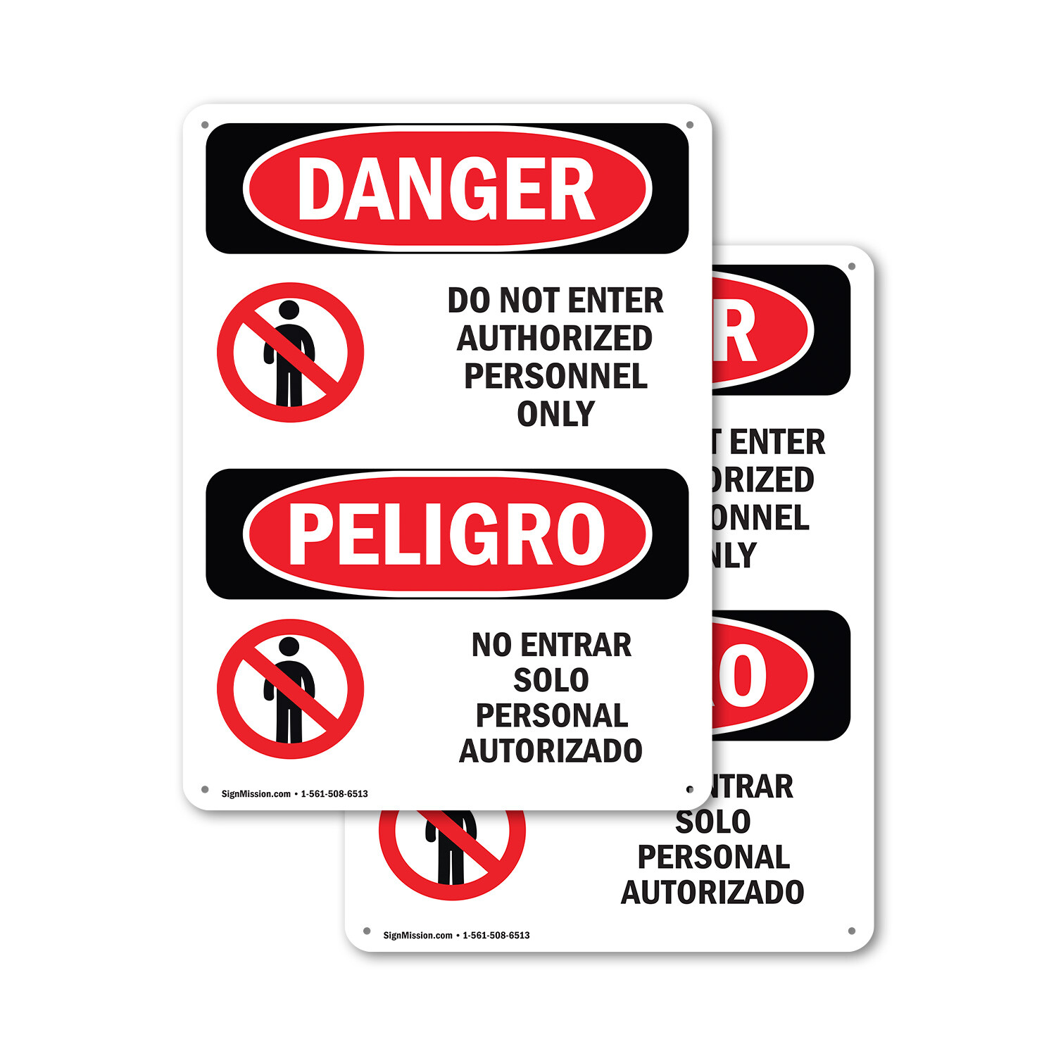 (2 Pack) Do Not Enter Authorized Only Bilingual OSHA Danger Sign Decal Metal
