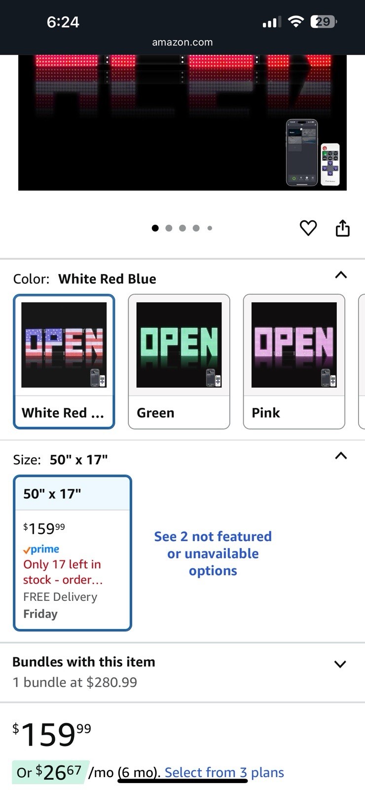 50″x17″ Large LED Open Sign with Remote and Bluetooth App, Super Bright