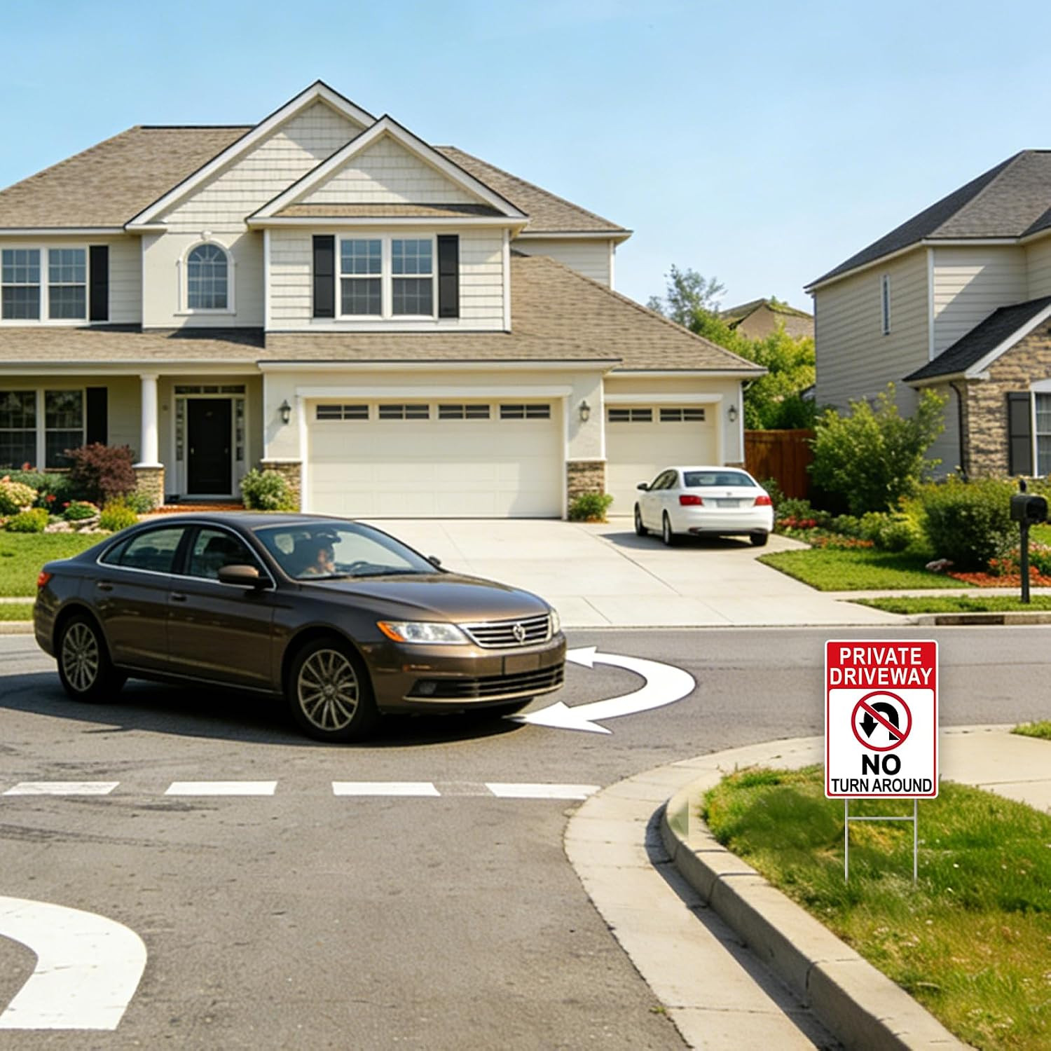 No Turn Around Driveway Sign, 2 Pack Private Driveway Signs 14″x10″ Double-Sided