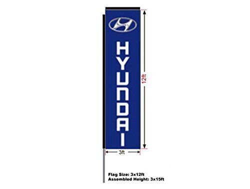 Hyundai Rectangular Flag, Kit with 15′ Pole and Ground Spike, 3’W x 12’H