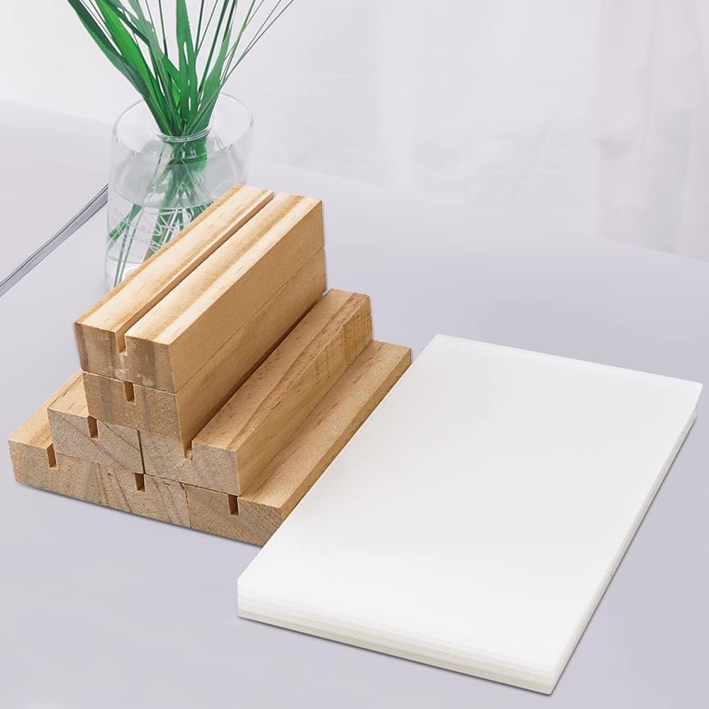 8 Pack 5 x 7 Inch Blank Clear Acrylic Table Displays with Wooden Stands – Ide…