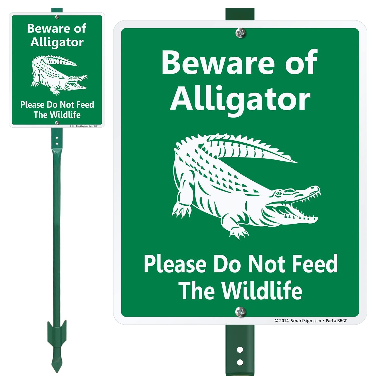 Beware of Alligator Lawn Sign – Do Not Feed Wildlife, 12x10in, Rustproof Aluminu