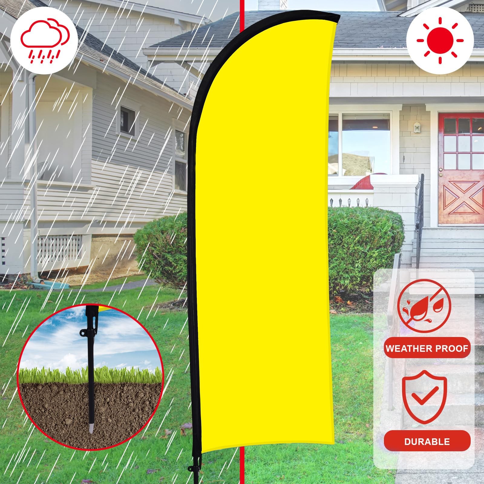 Buryeah 2 Sets Solid Yellow Feather Flag Pole Kit for Business Advertising, 7…
