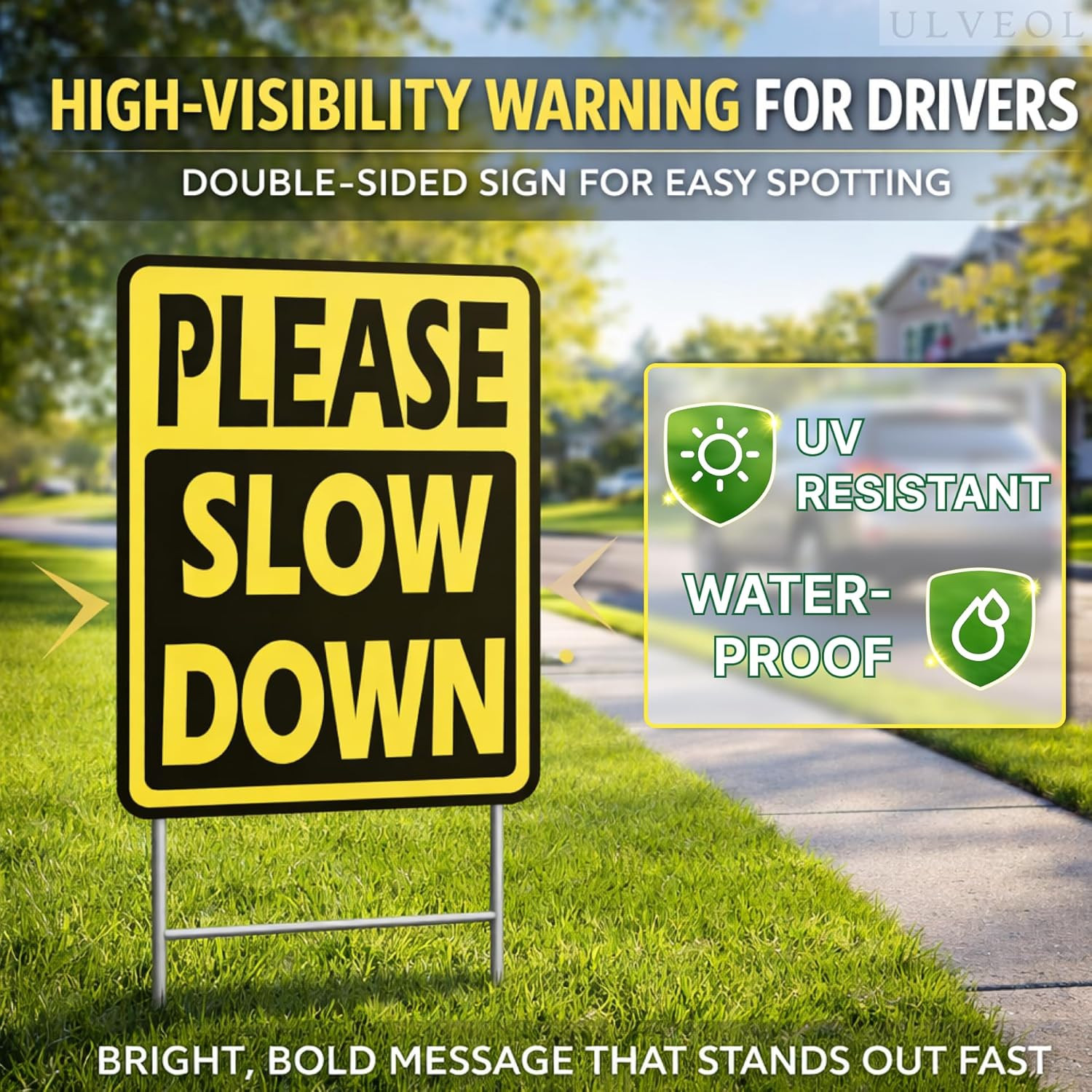 Set of 3 Double Sided 8×12 Inches “Please Slow Down” Sign with Metal H-Stakes…