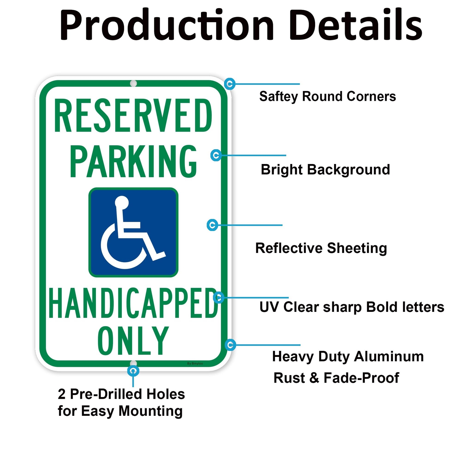 2 Pack 18×12″ Large Reserved Handicap Parking Sign Reflective Aluminum