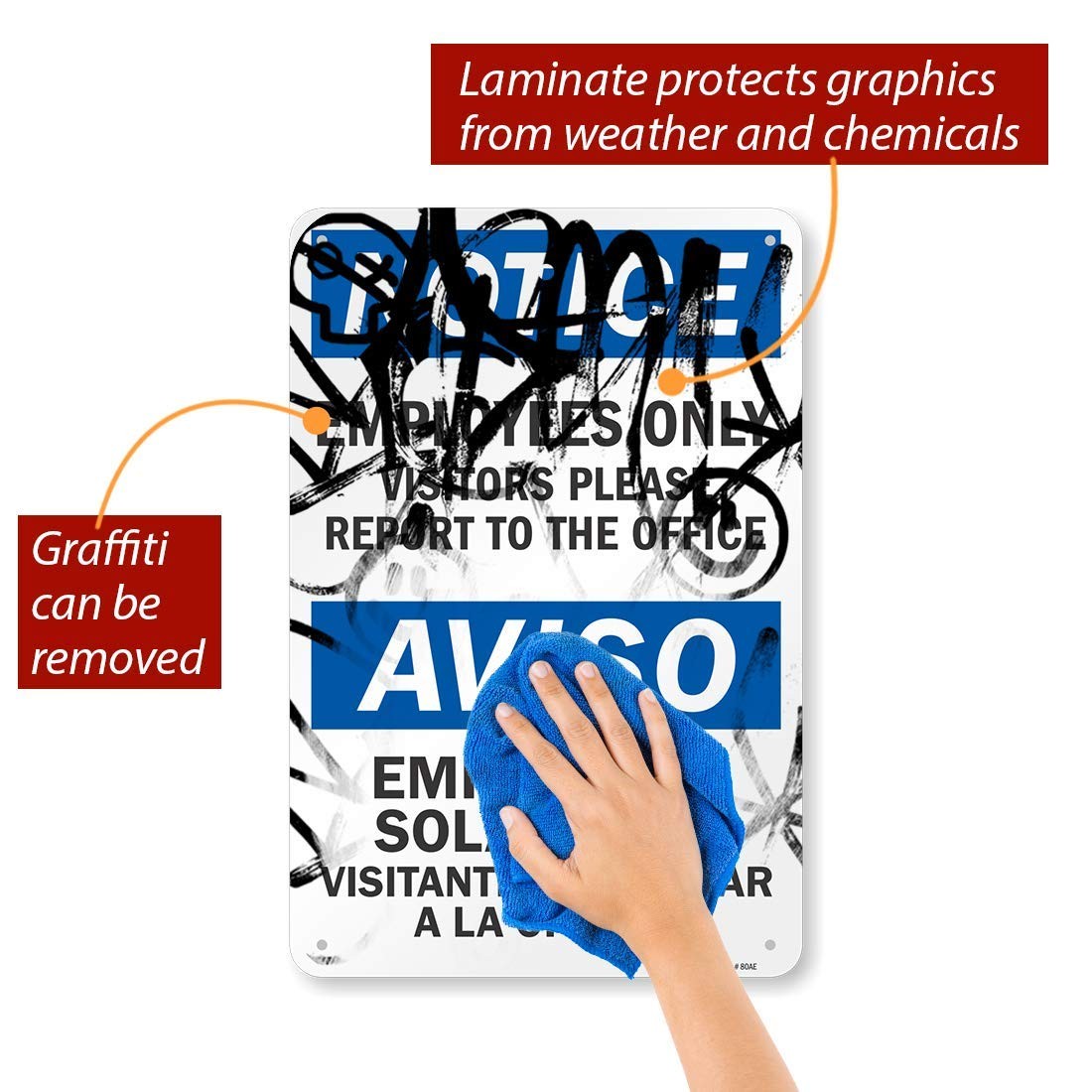 Notice Visitors Report to The Office Bilingual Sign Aluminum 18×12 Inch