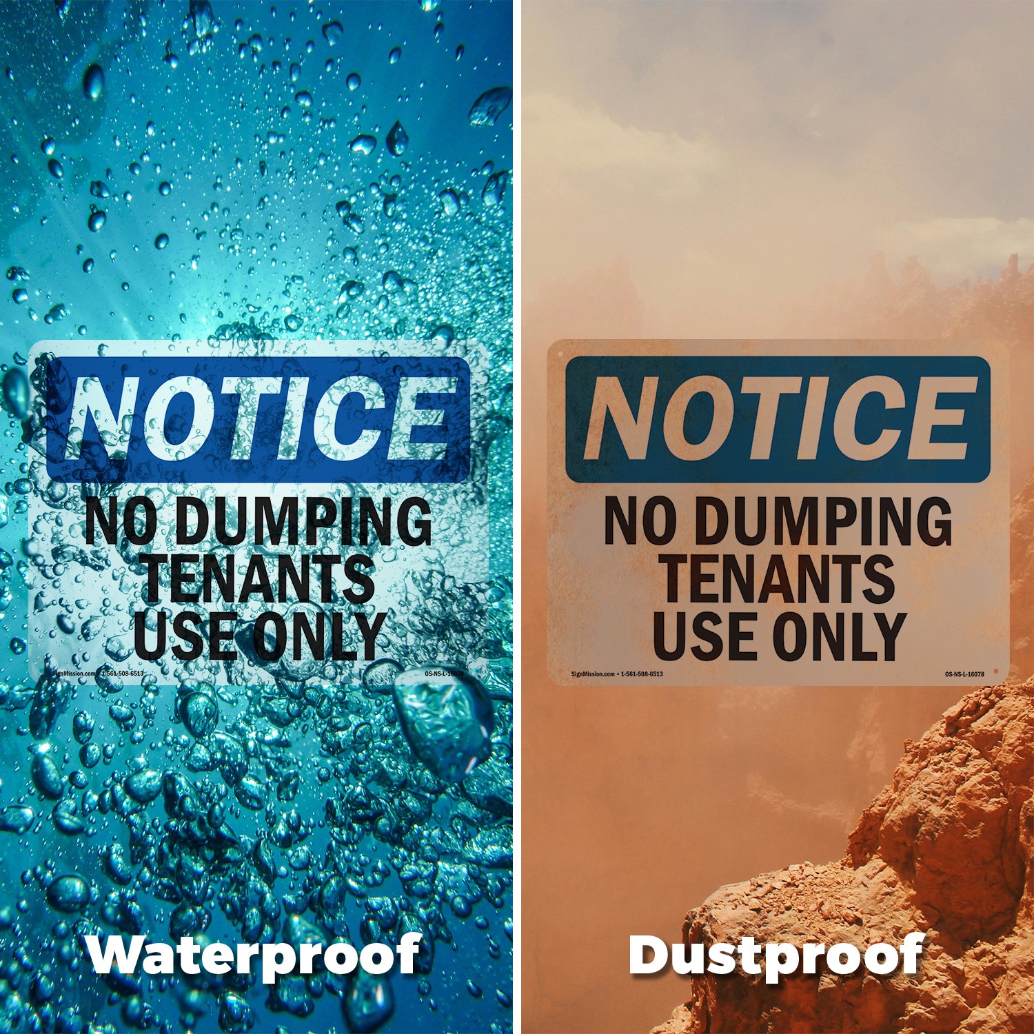No Dumping Tenant Use Only OSHA Notice Sign Metal, Plastic, Decal 5 or 10 Pack