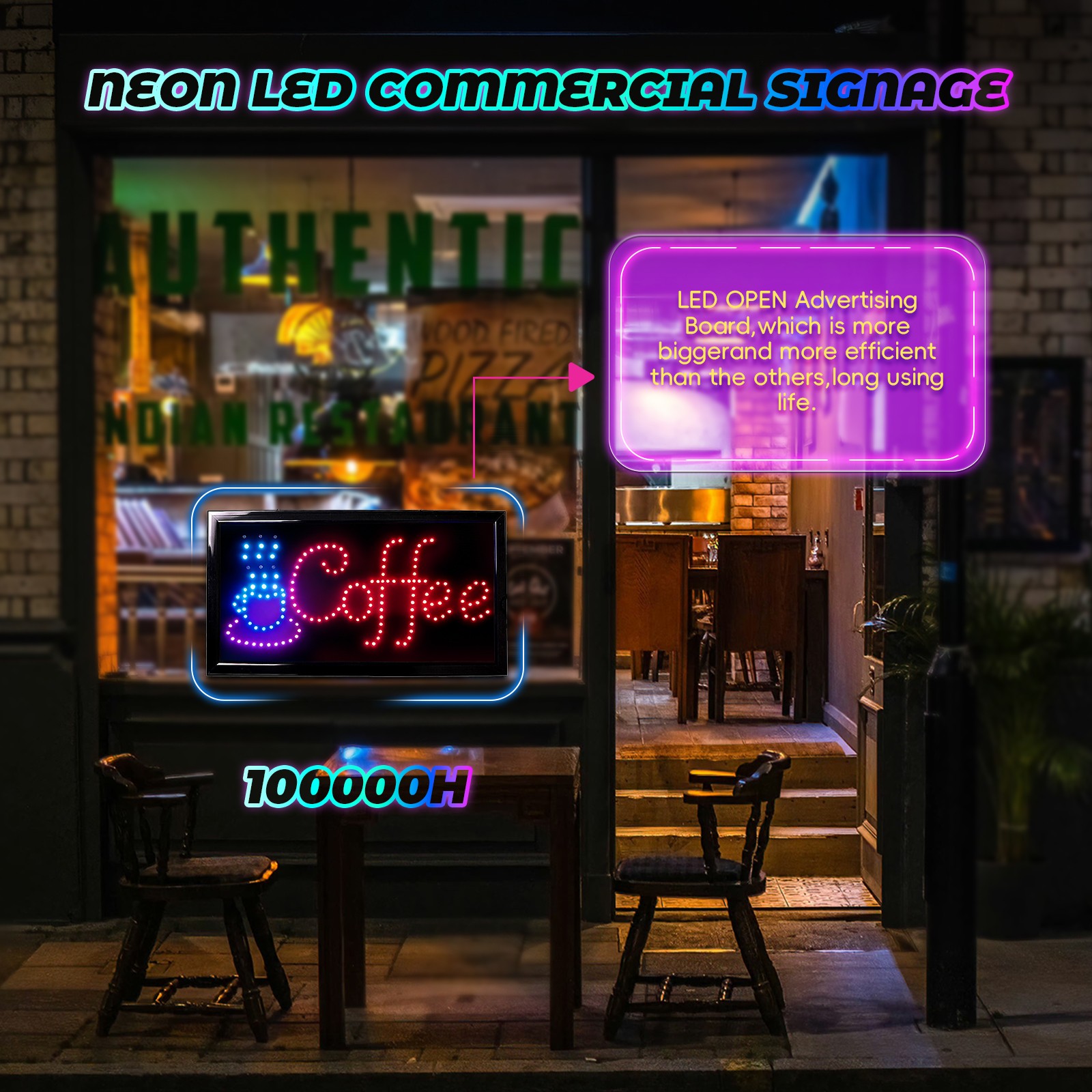 19″ x 10″ LED Neon Ultra Bright Light Business Display for Restaurant Store Shop