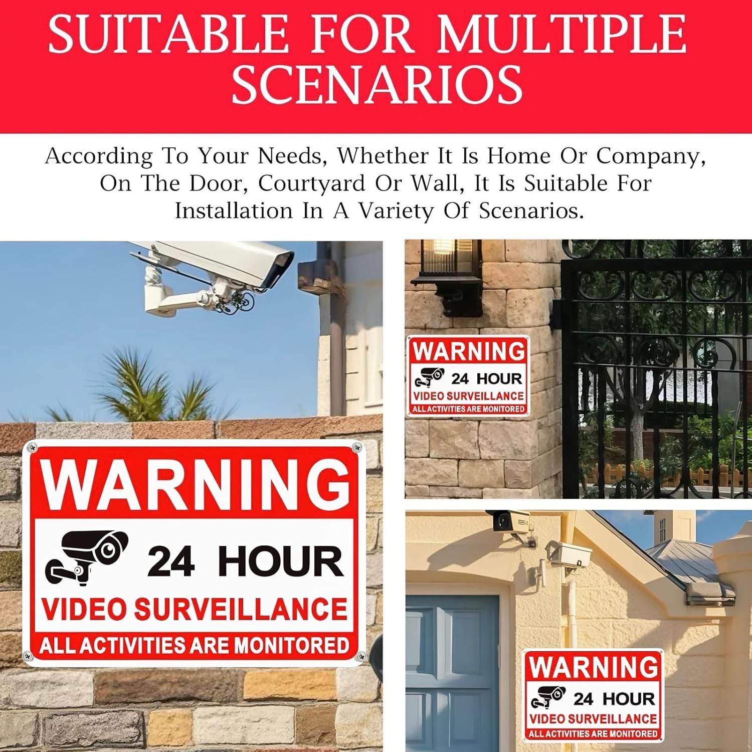 4 Pack Video Surveillance Signs, 8 x 12 Inch Aluminum Camera Signs, CCTV Secu…