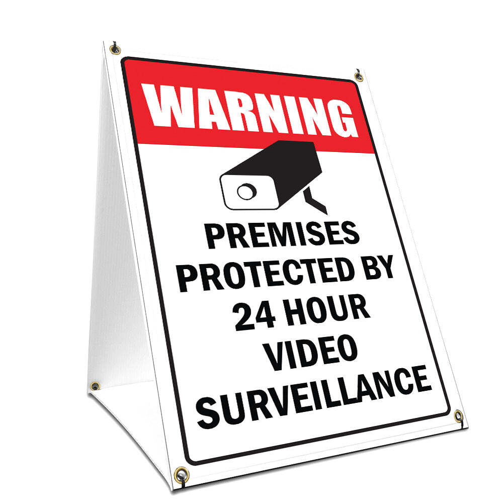 A-frame Sidewalk Sign Video Surveillance With Graphics On Each Side