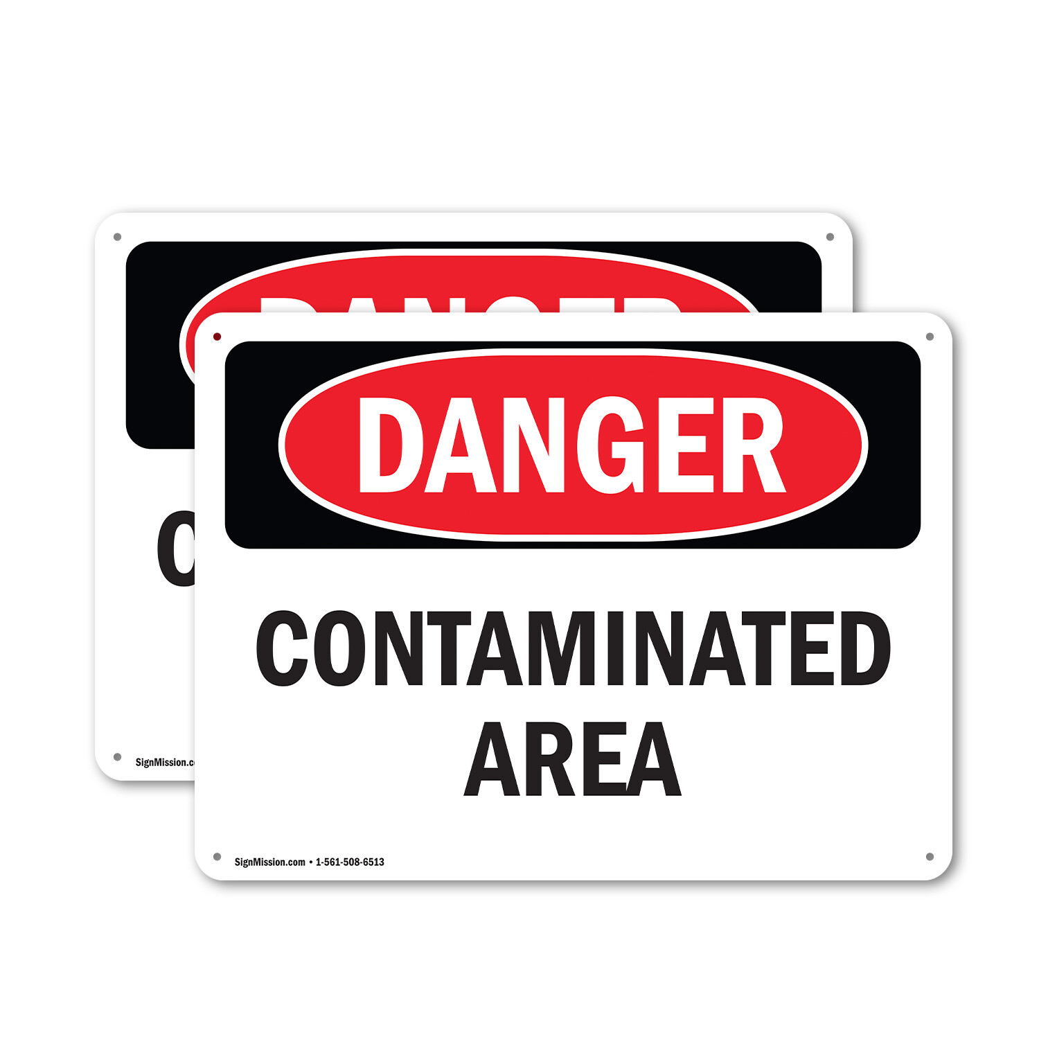 (2 Pack) Contaminated Area OSHA Danger Sign Decal Metal Plastic
