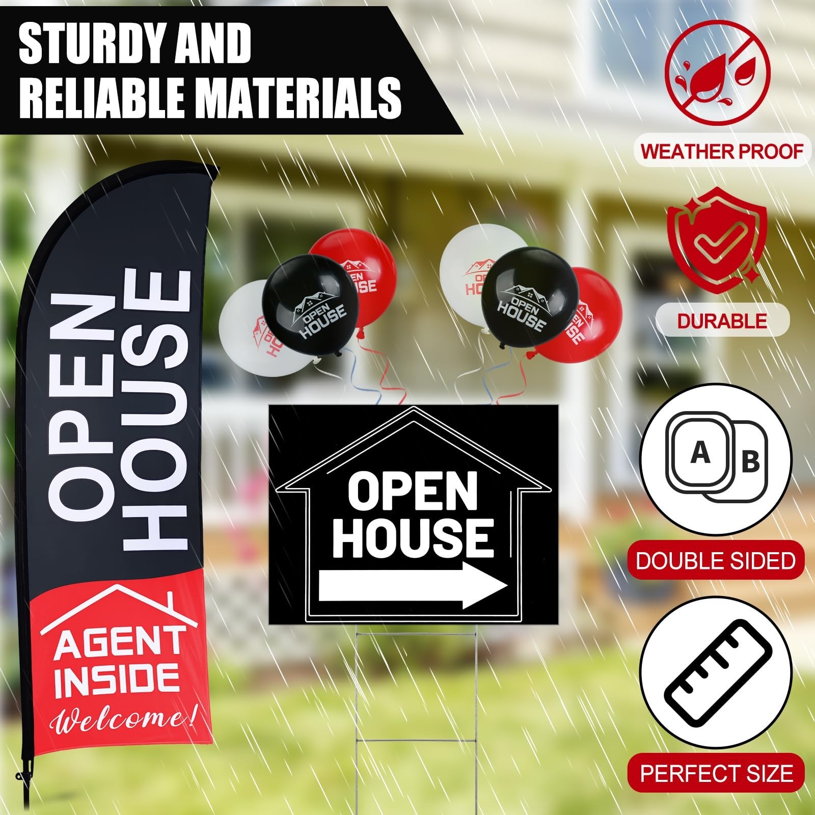 106 Pcs Real Estate Kit – Open House Flags, Directional Signs, Balloons & Stakes