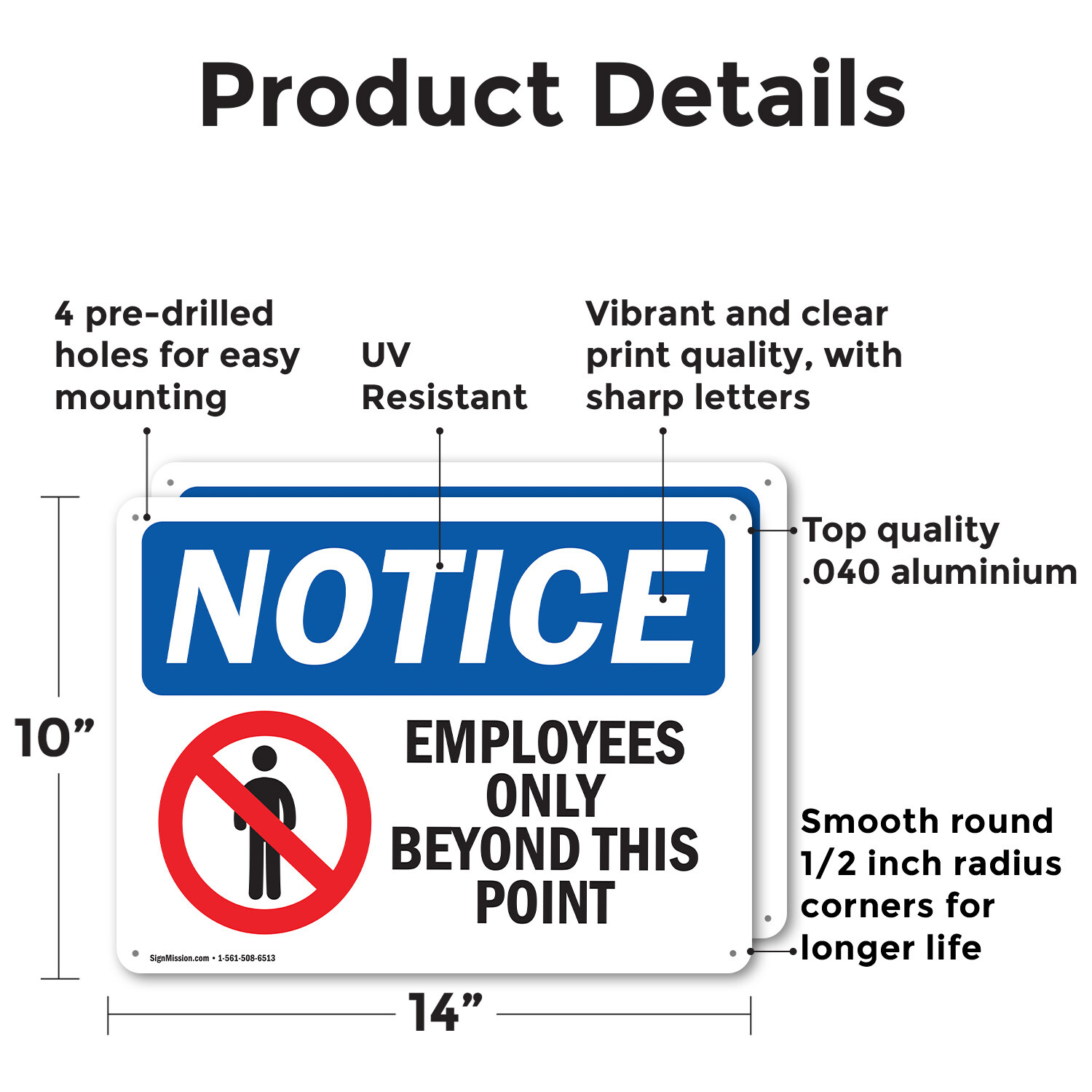 (2 Pack) Employees Only Beyond This Point OSHA Notice Sign Decal Metal Plastic