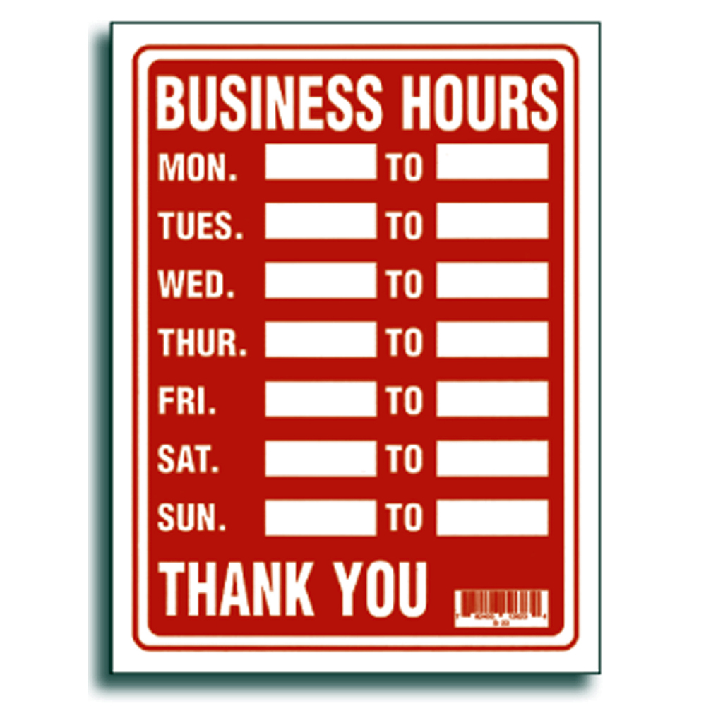 Red & White 9 x 12 Inch Flexible Plastic ” Business Hours” Sign 2 Pack