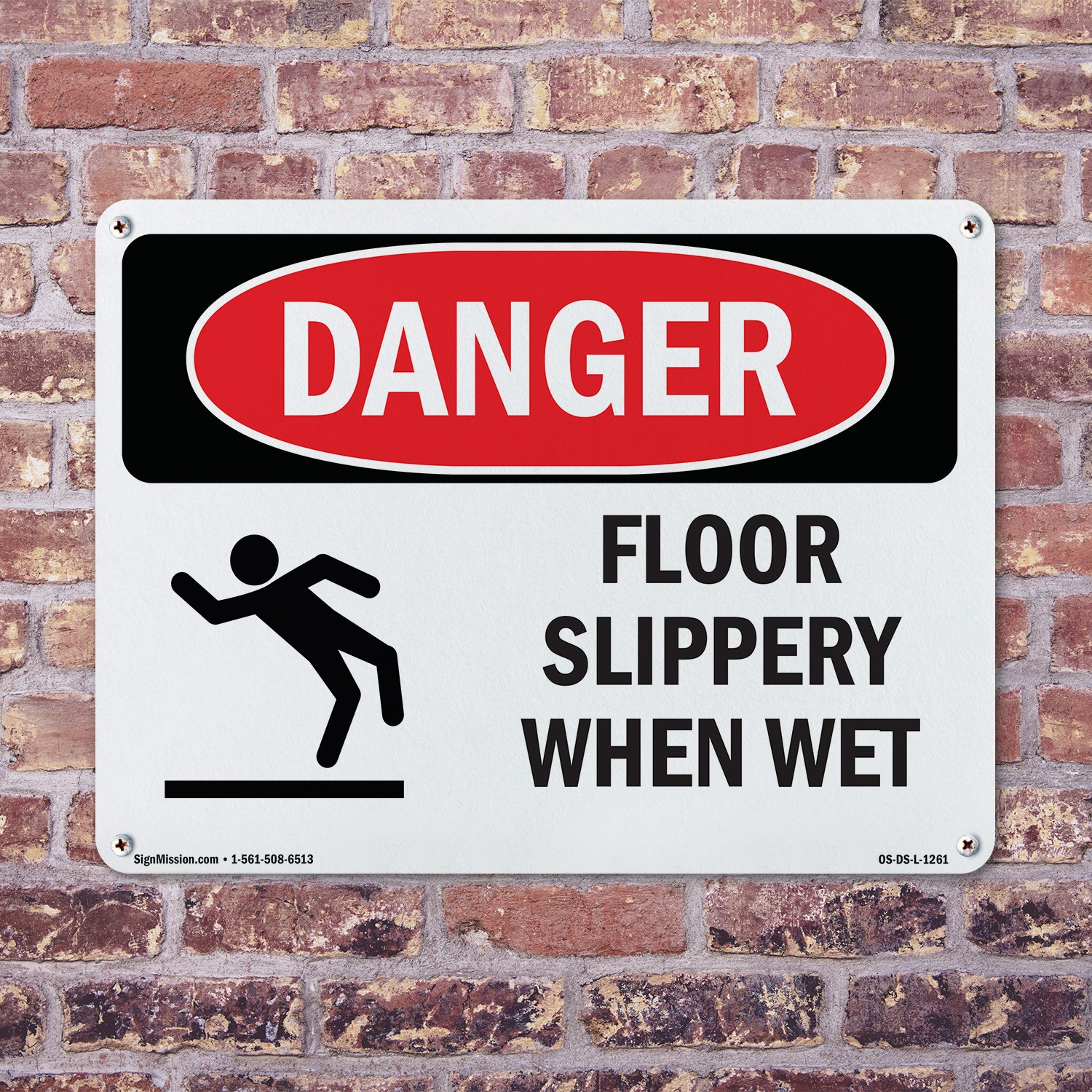 Floor Slippery When Wet OSHA Danger Sign Metal, Plastic, Or Decal – 5 or 10 Pack