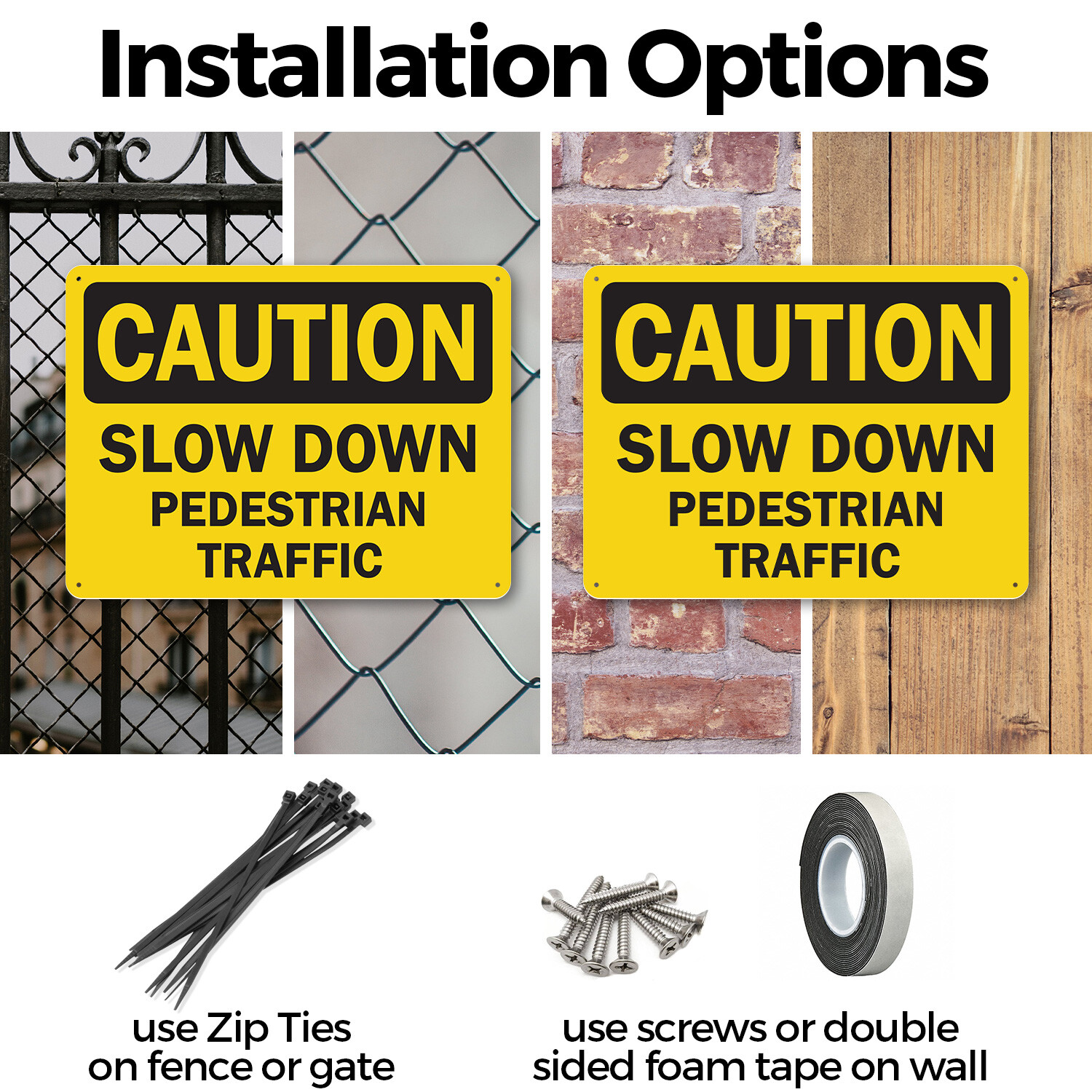 (2 Pack) Slow Down Pedestrian Traffic OSHA Caution Sign Decal Metal Plastic